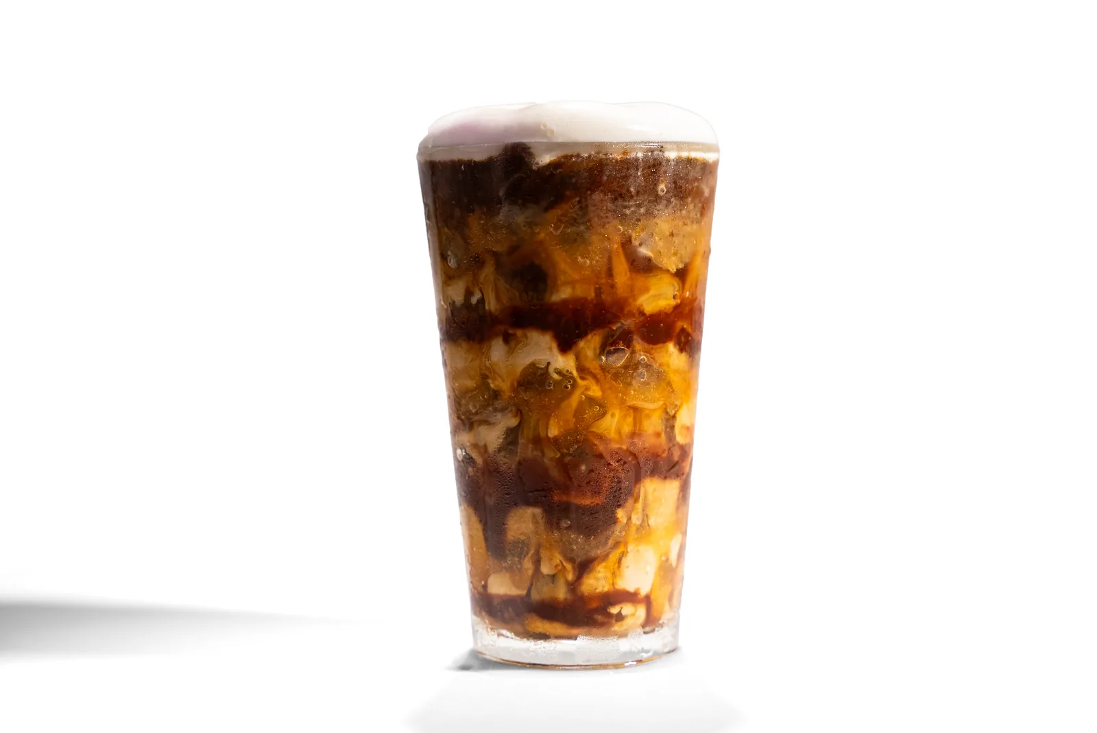 Iced Sunrise Espresso in a glass, on white