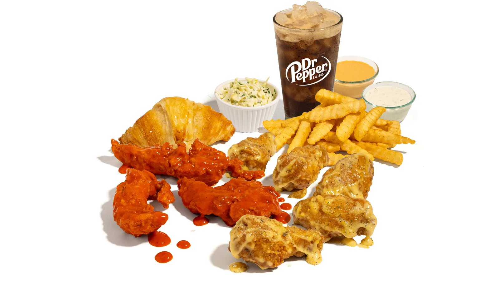 Big Ol' Bird combo with fries and a drink on white